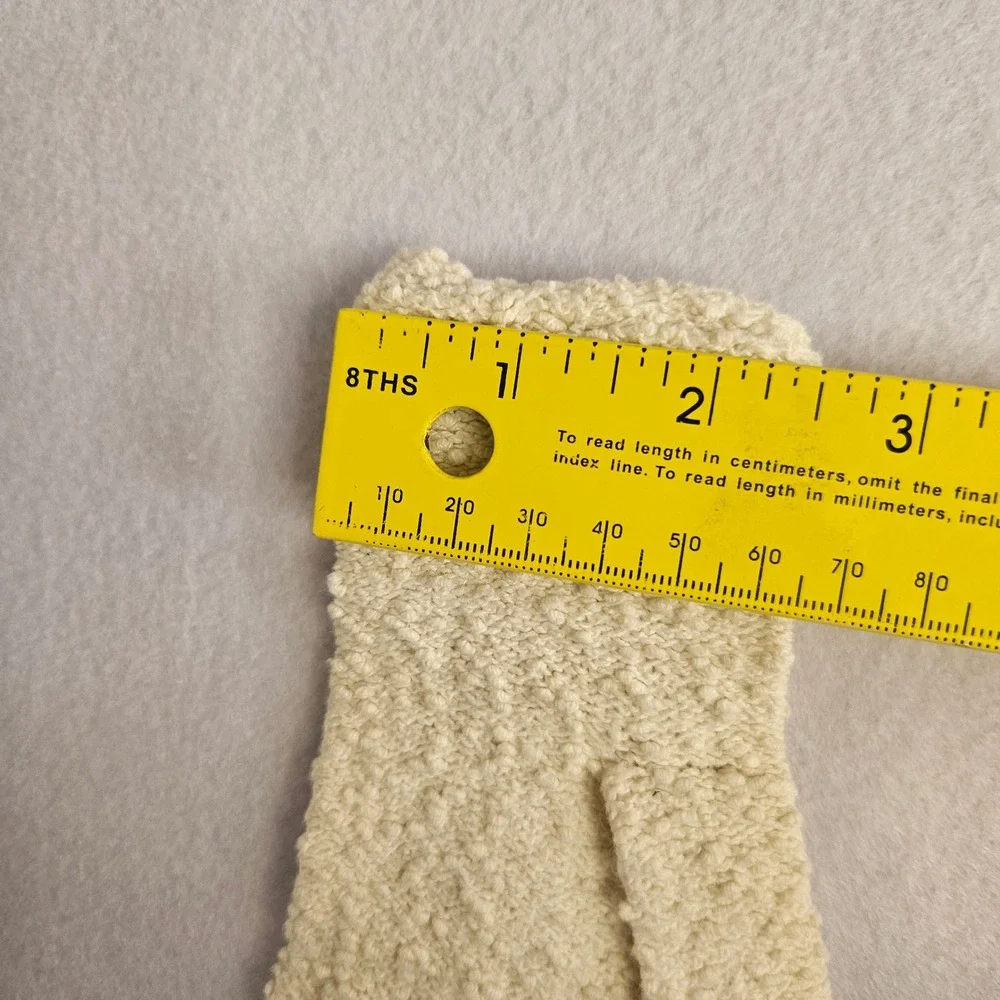 Vintage Cream Popcorn Knit Gloves Off White Winter Warm Soft Cozy One Size
